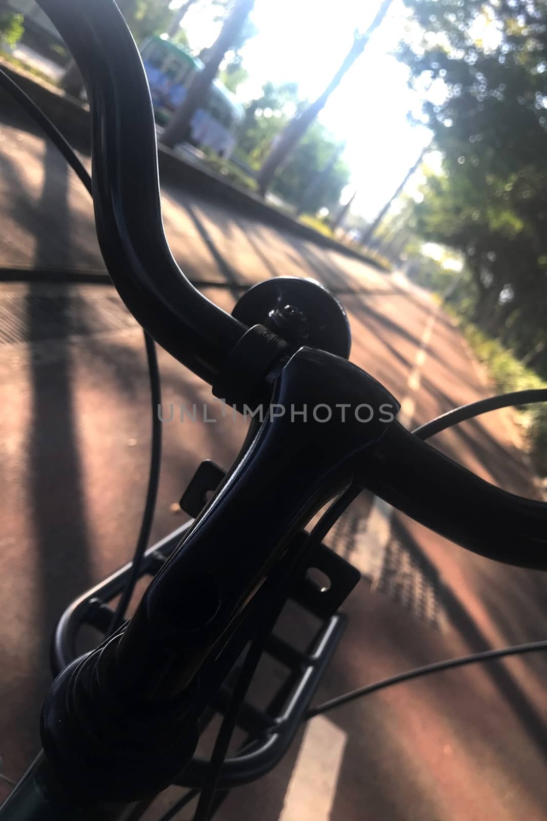 Vertical head of retro black bicycle in the street by cougarsan