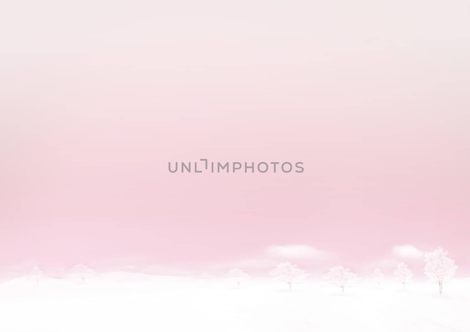 The pastel gradient pink orange and snow floor  in winter horizontal paper background with some trees