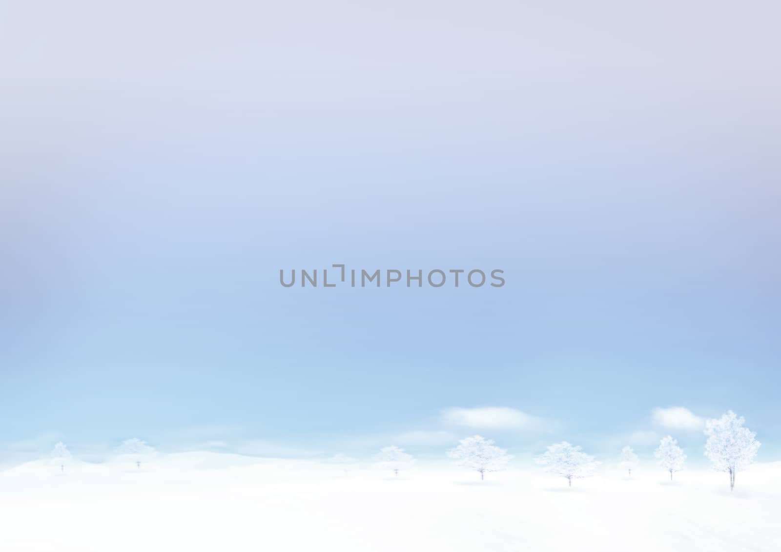 The gradient blue sky and snow floor  in winter horizontal paper background with some trees