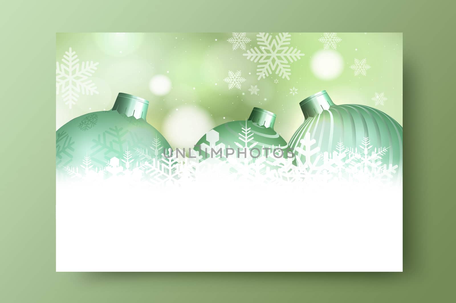 The Christmas ball decoration, snowflake and green bokeh background