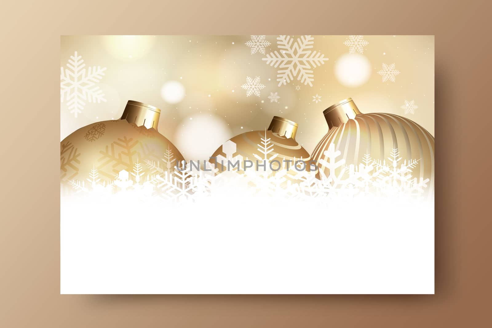 The Christmas ball decoration, snowflake and golden bokeh background