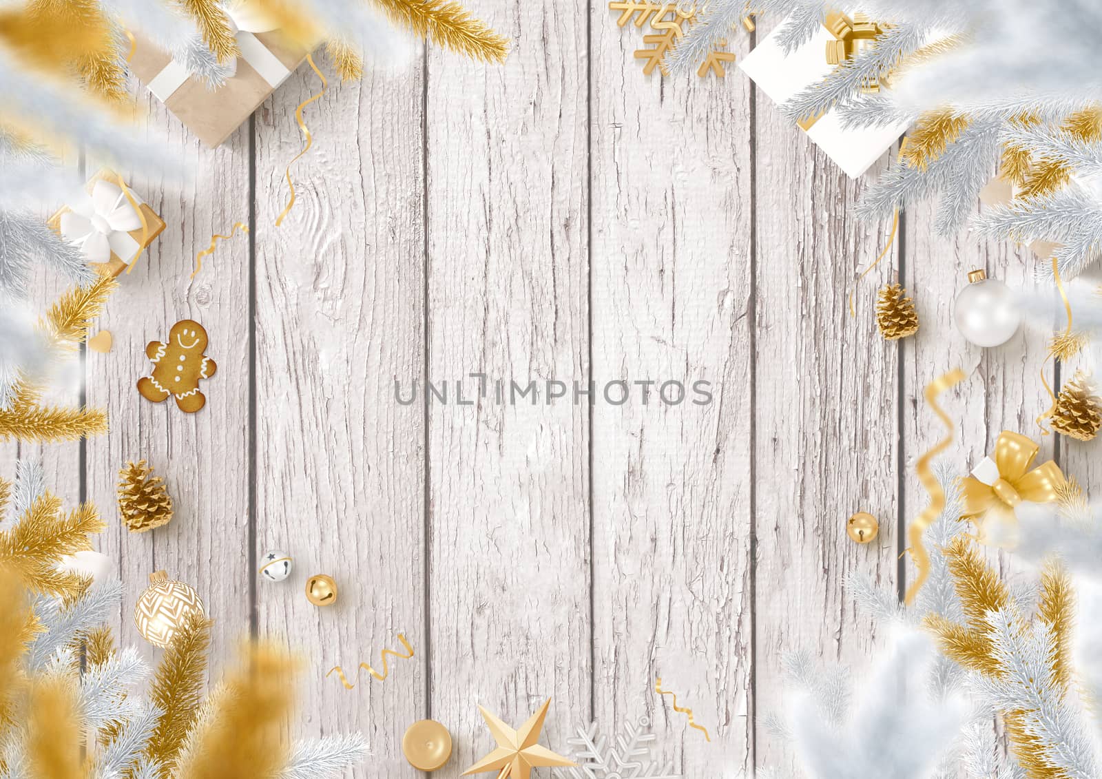 The Christmas decoration border and woodgrain background