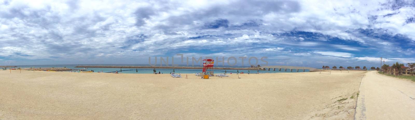 Okinawa beach, lifeguard station, white cloud and sea by cougarsan