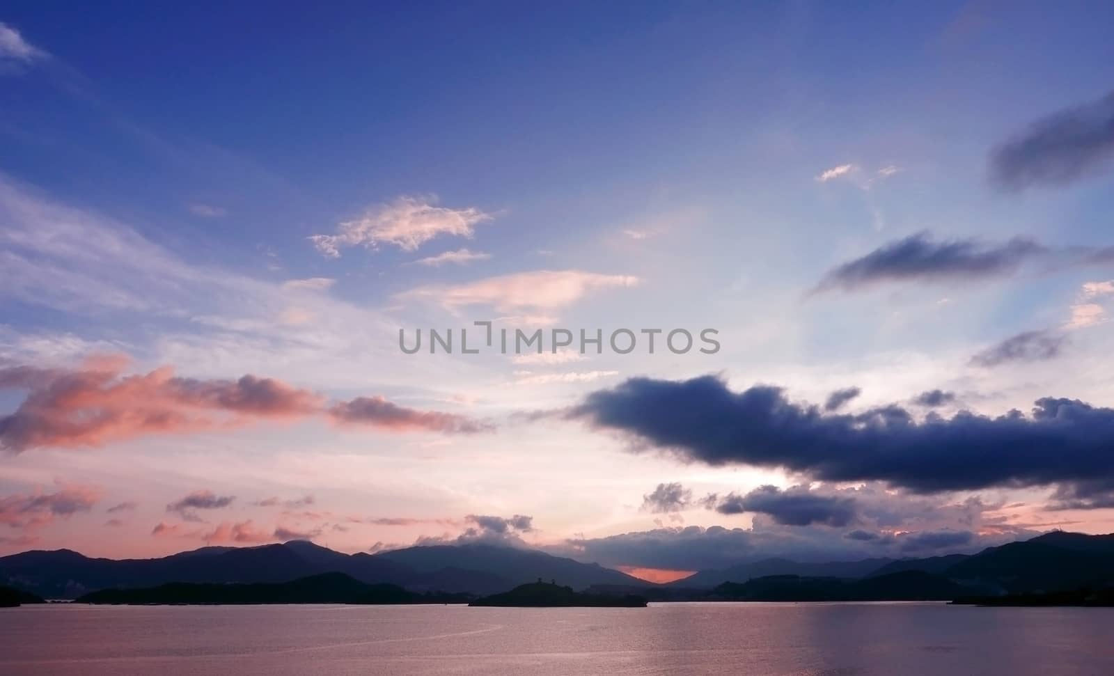 mountain, cloud, gradient sky and ocean at sunset by cougarsan