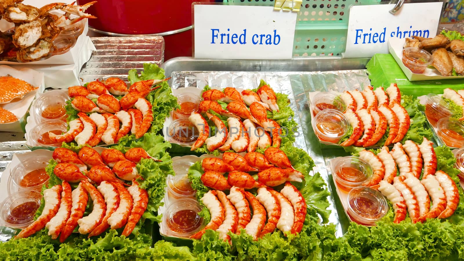 Outdoor seafood for selling at Thailand night food market