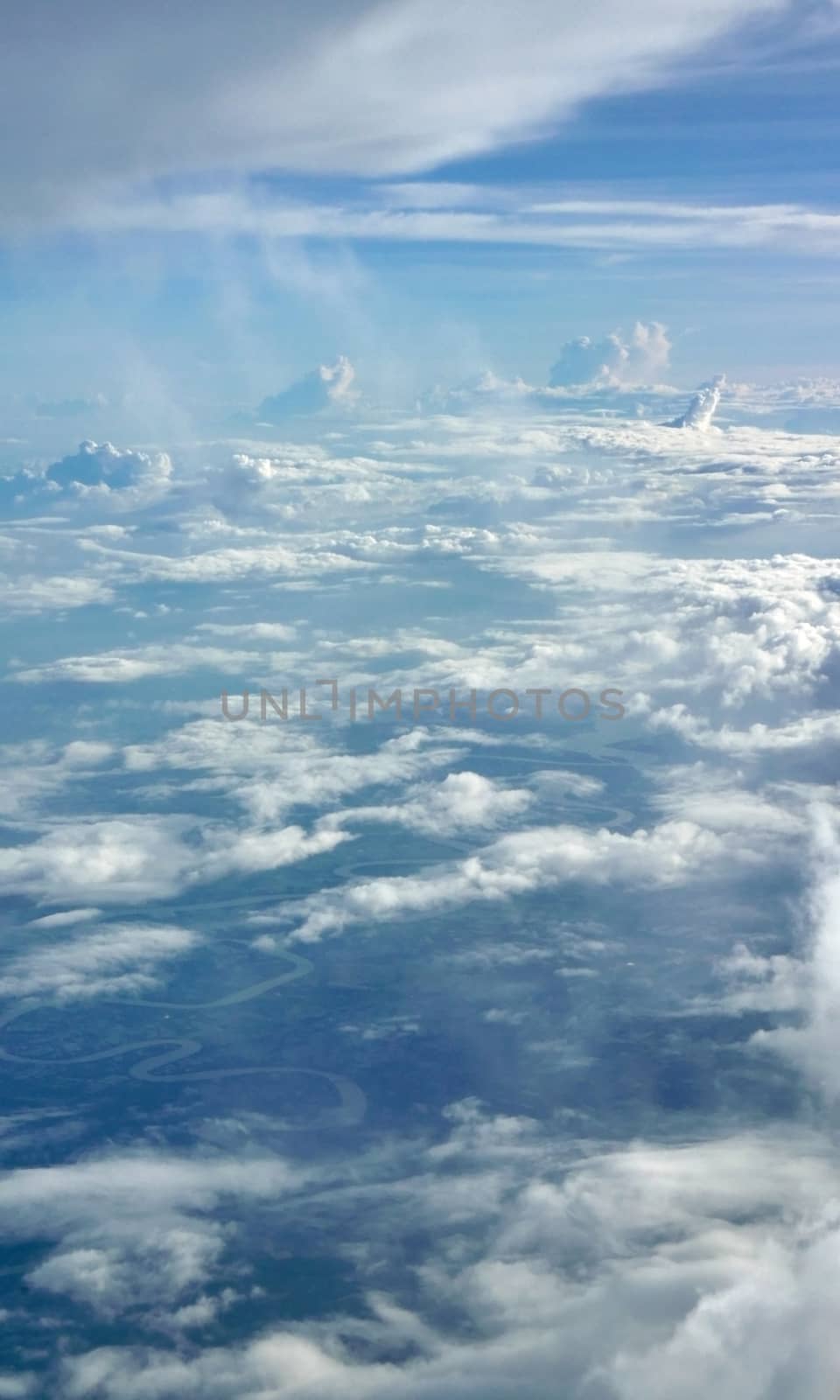 Vertical blue sky cloudscape background from aerial view by cougarsan