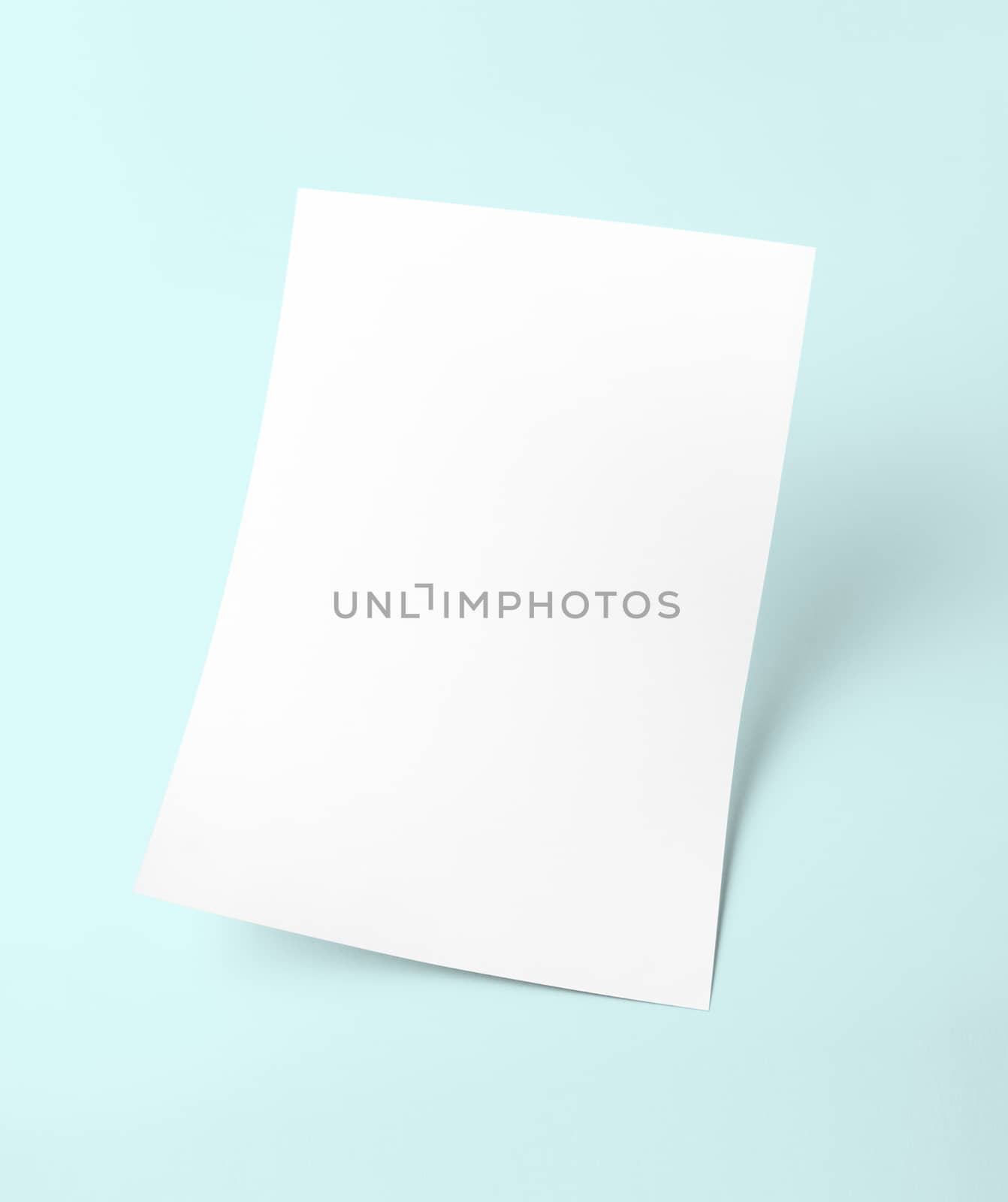 The white blank document paper template with blue background