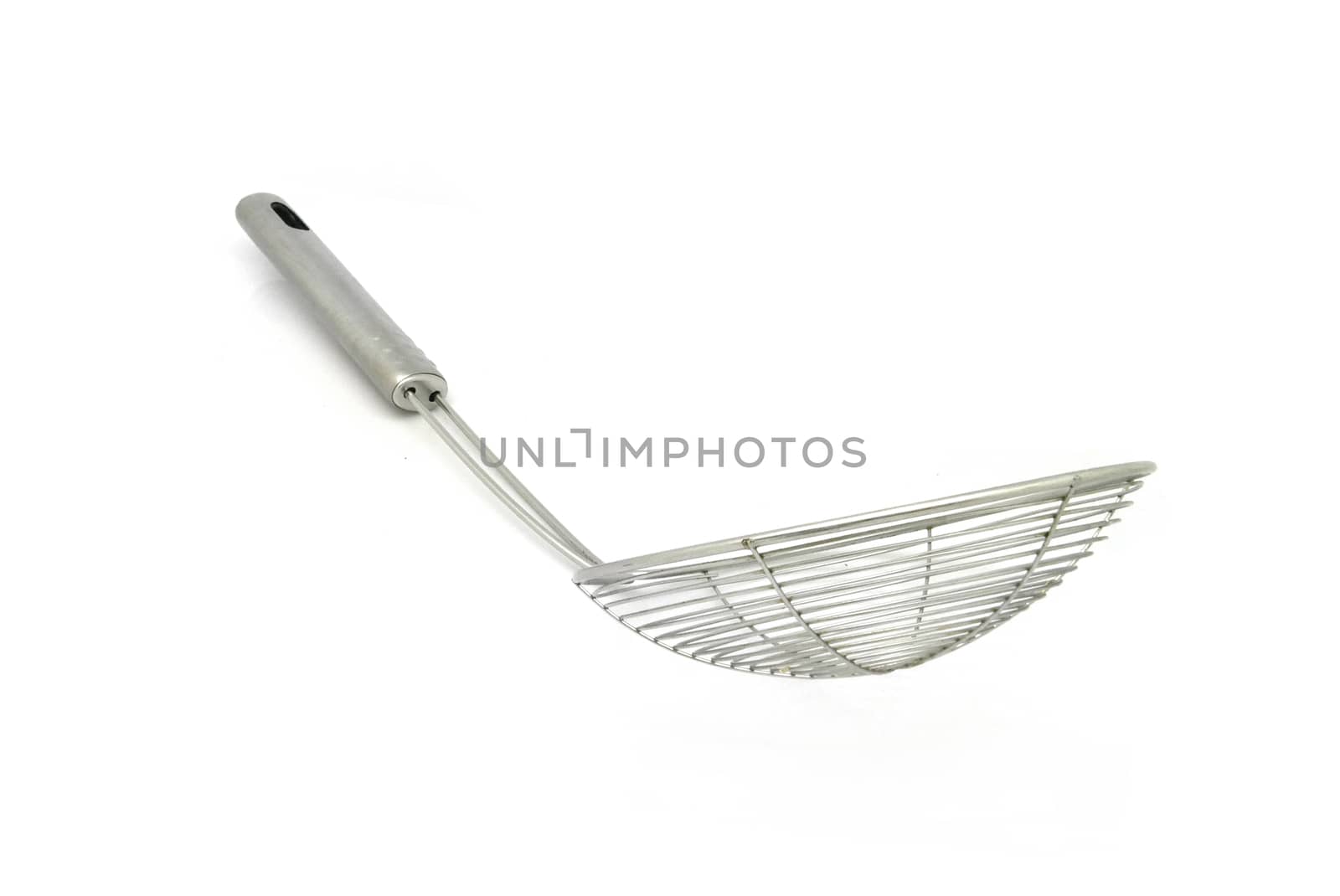silver color metal sieve isolated on white background
