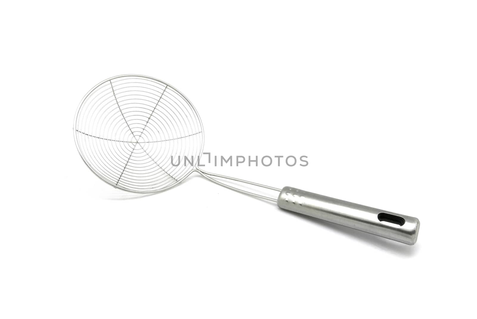 silver color metal sieve isolated on white background by cougarsan