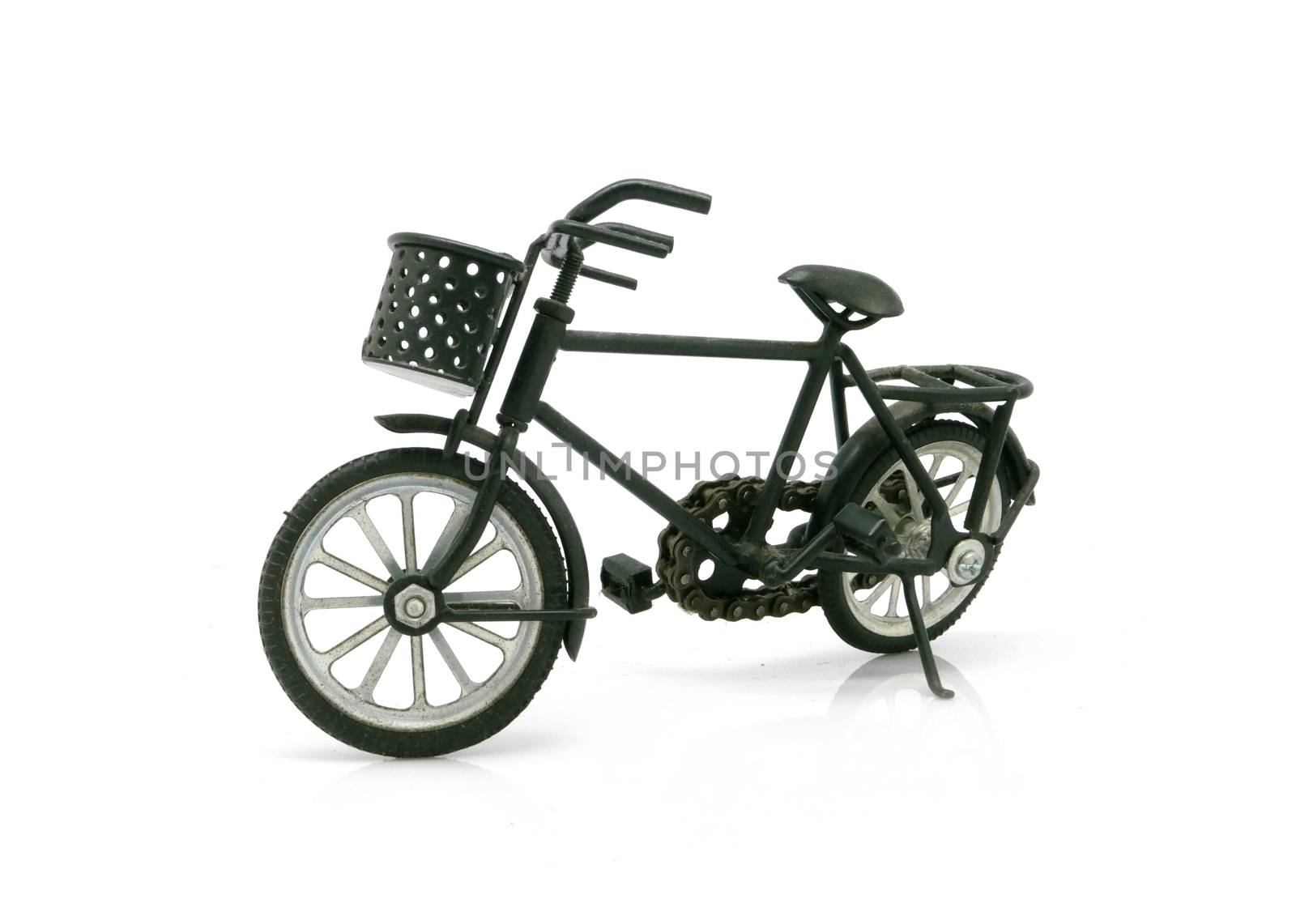 vintage black bicycle model for decoration on white background