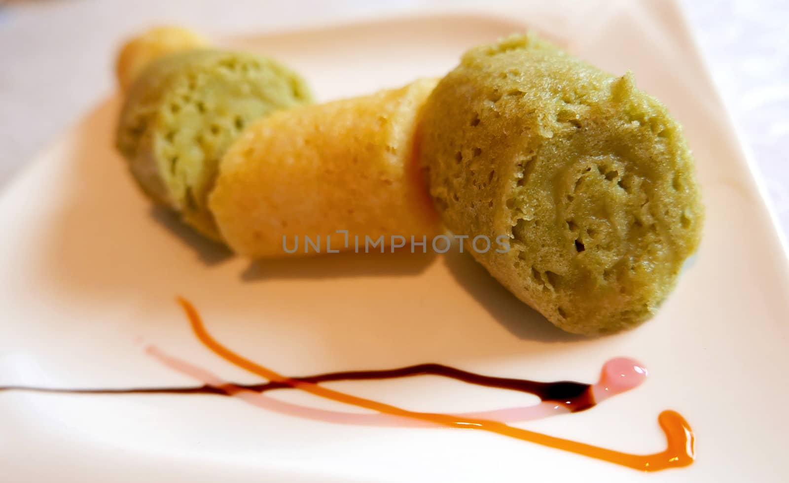 Chinese desserts are on the white plate