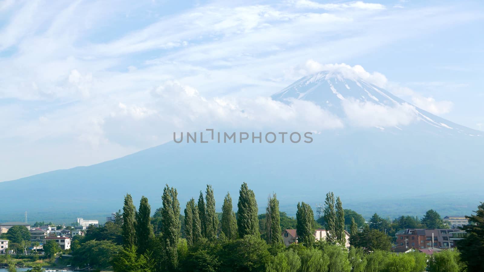 Japan Mt. Fuji Fujiyama Mountain, outdoor park and blue sky with nice clouds