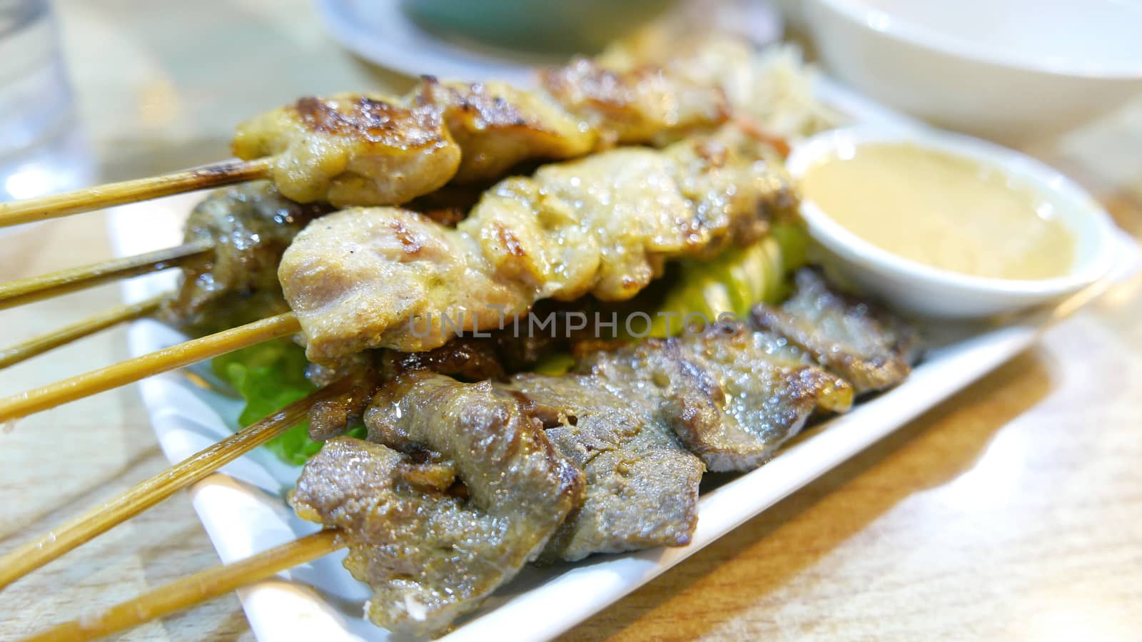 Thai food roast meat, vegetable and soup in the Asian restaurant by cougarsan