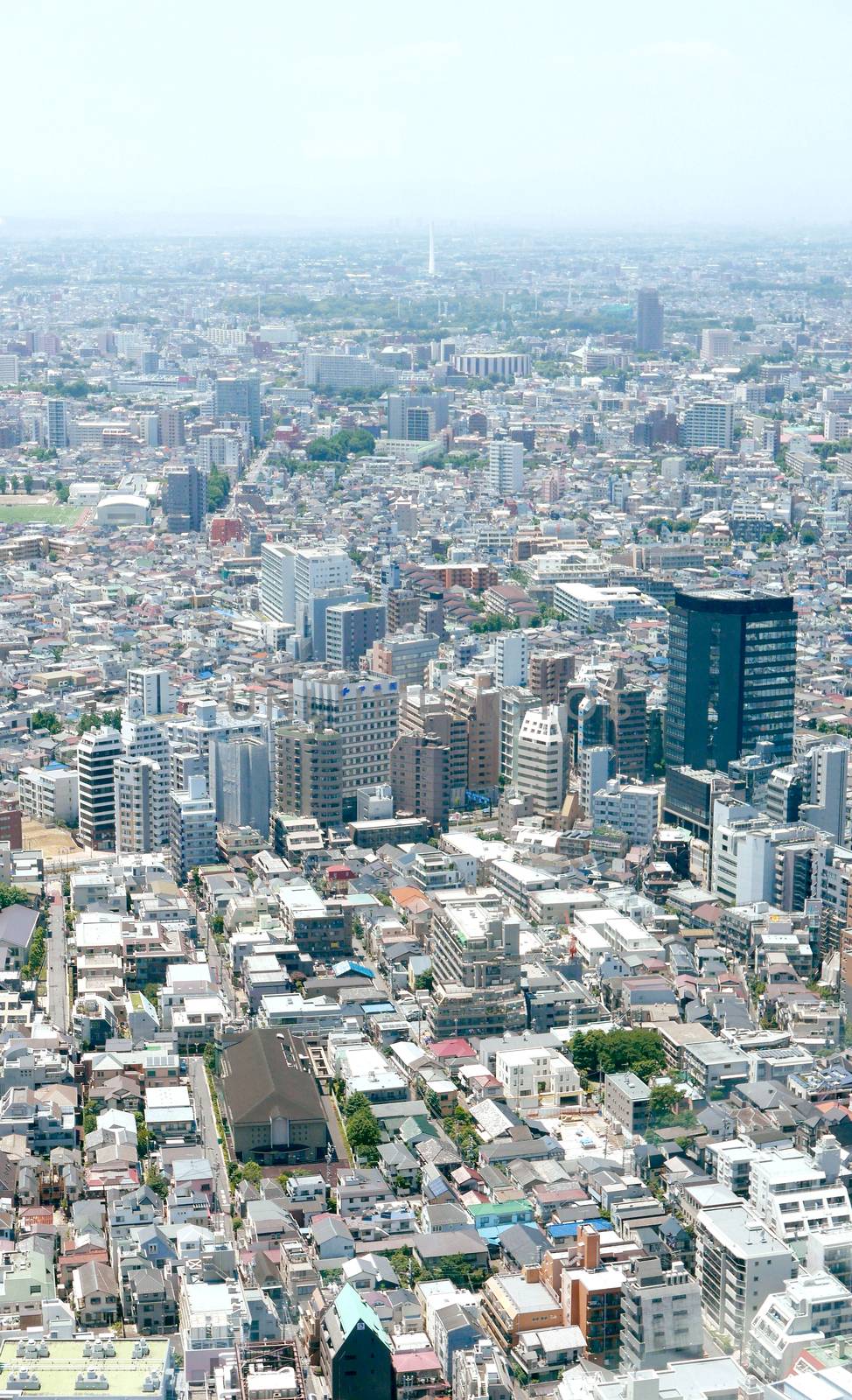 Japan Tokyo cityscape, commercial and residential building, road aerial view by cougarsan