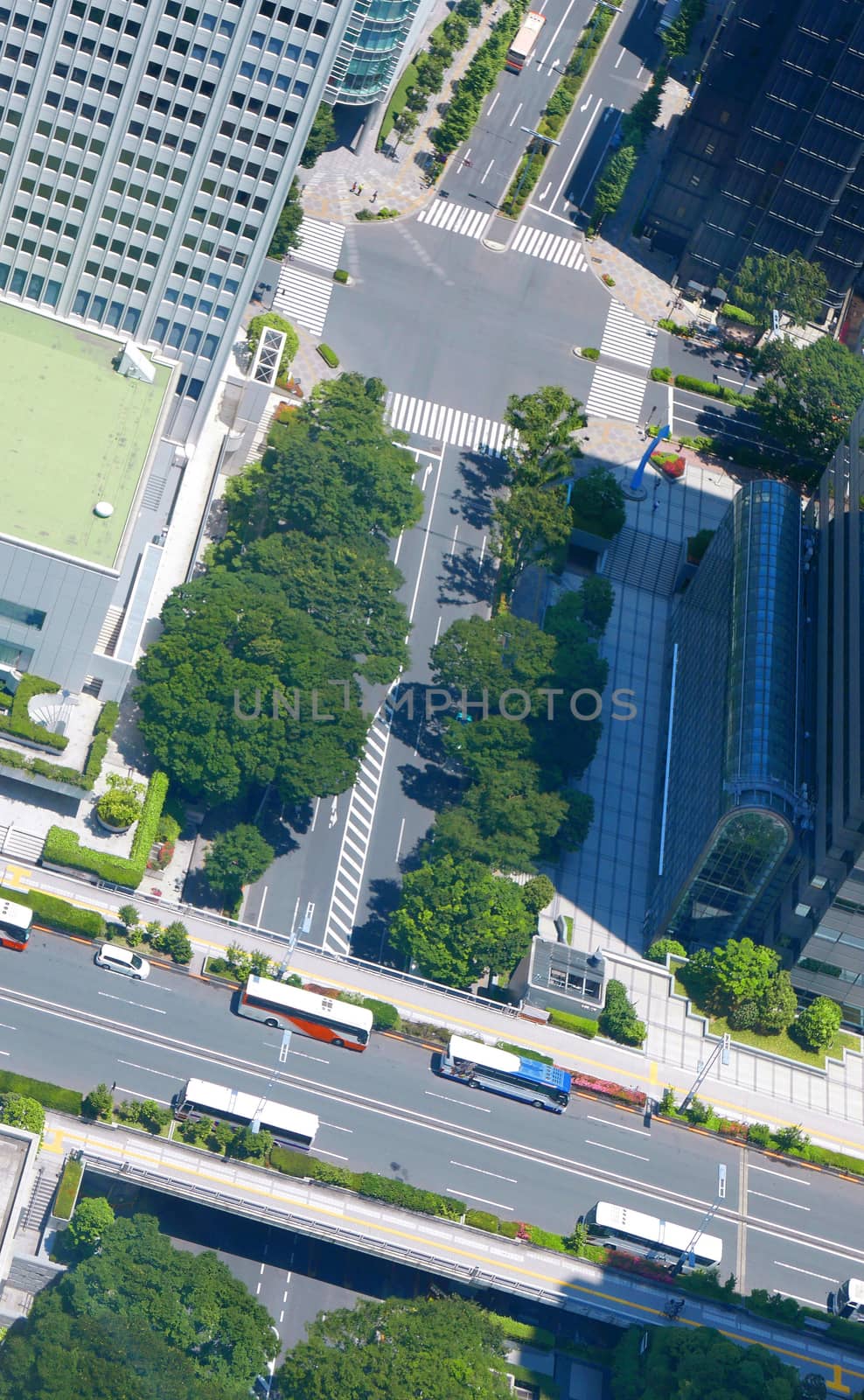 Japan Tokyo cityscape, commercial and residential building, road aerial view by cougarsan