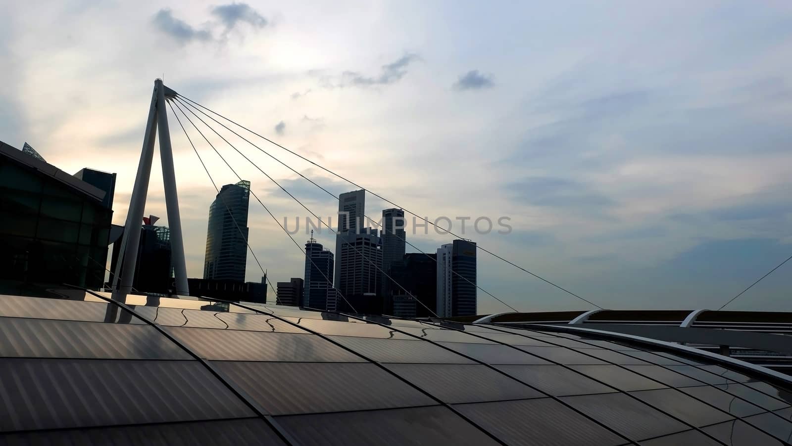 The shadow of buildings in the city at sunset