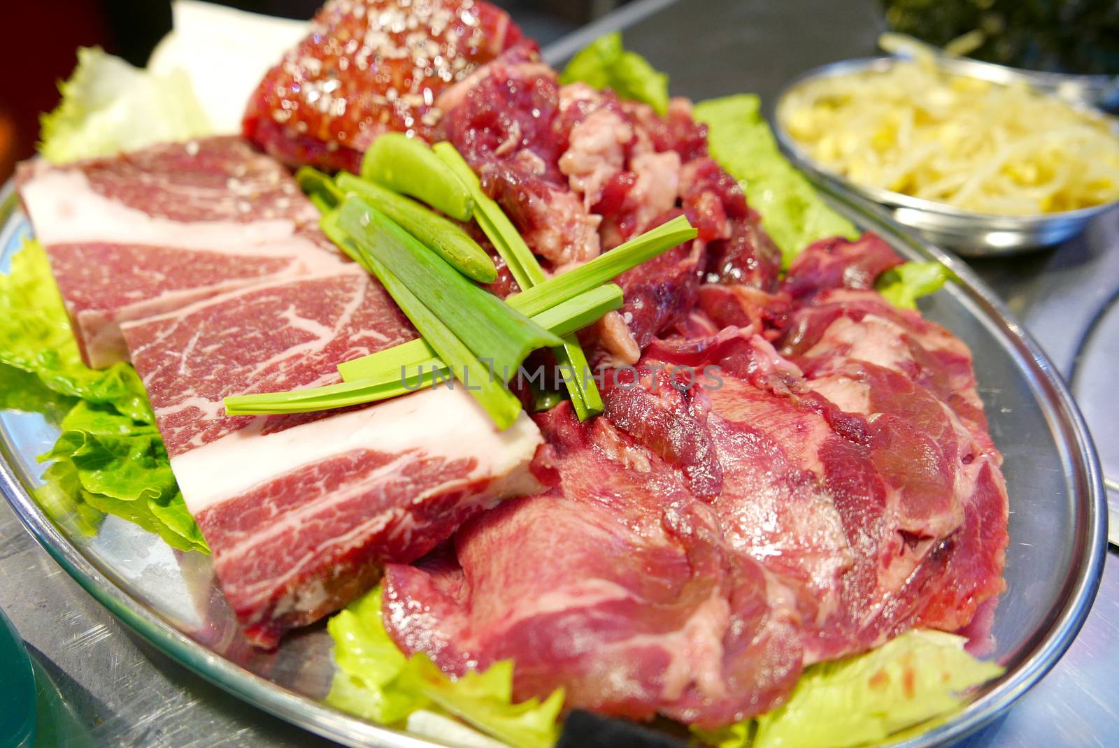 Korean barbecue meal set - raw beef by cougarsan