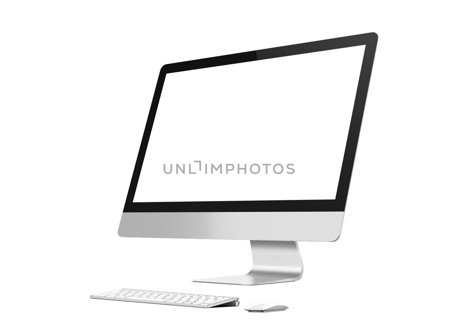 Isolated Computer, wireless keyboard and mouse on the white background mockup