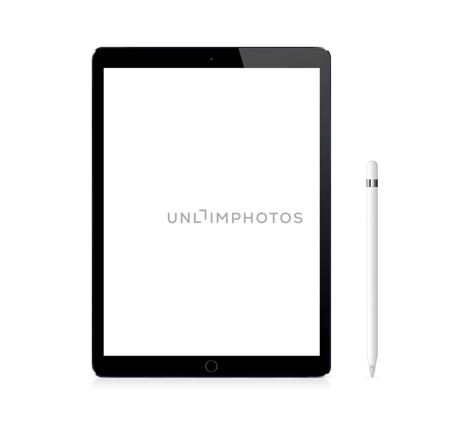 The black portable tablet device with stylus pen