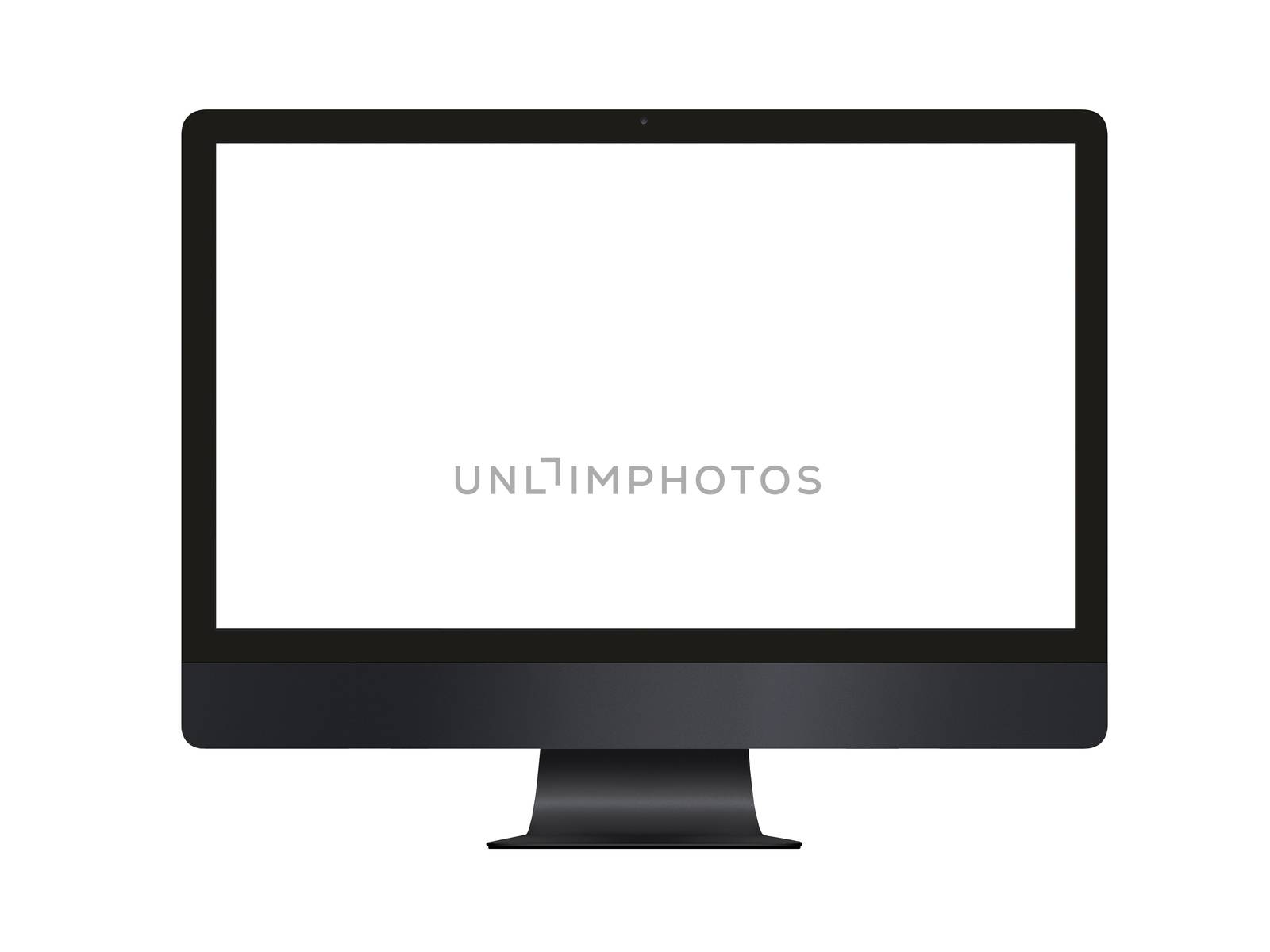 The isolated dark grey professional computer and white blank screen