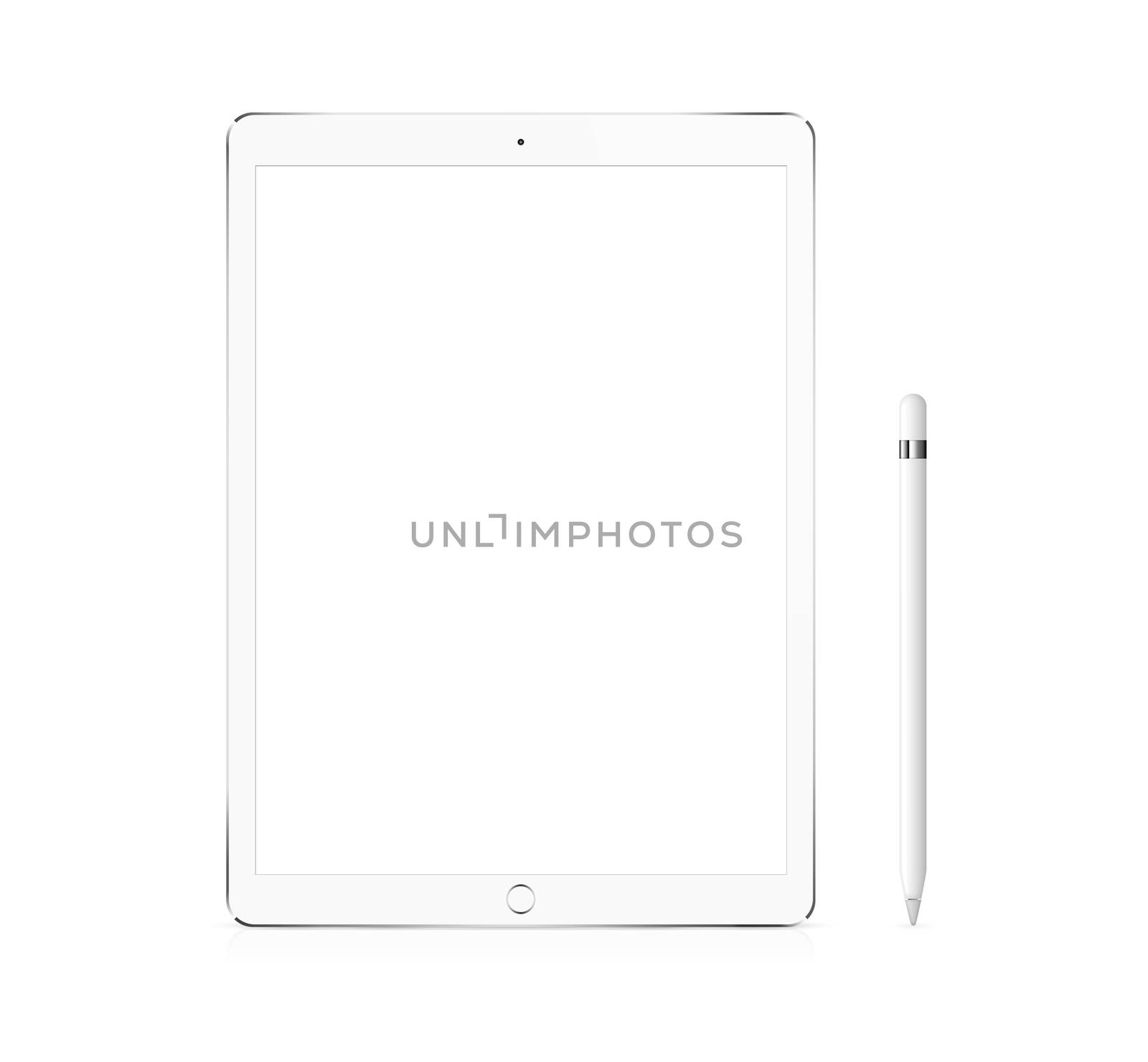 Silver Apple iPad Pro portable device with pencil by cougarsan