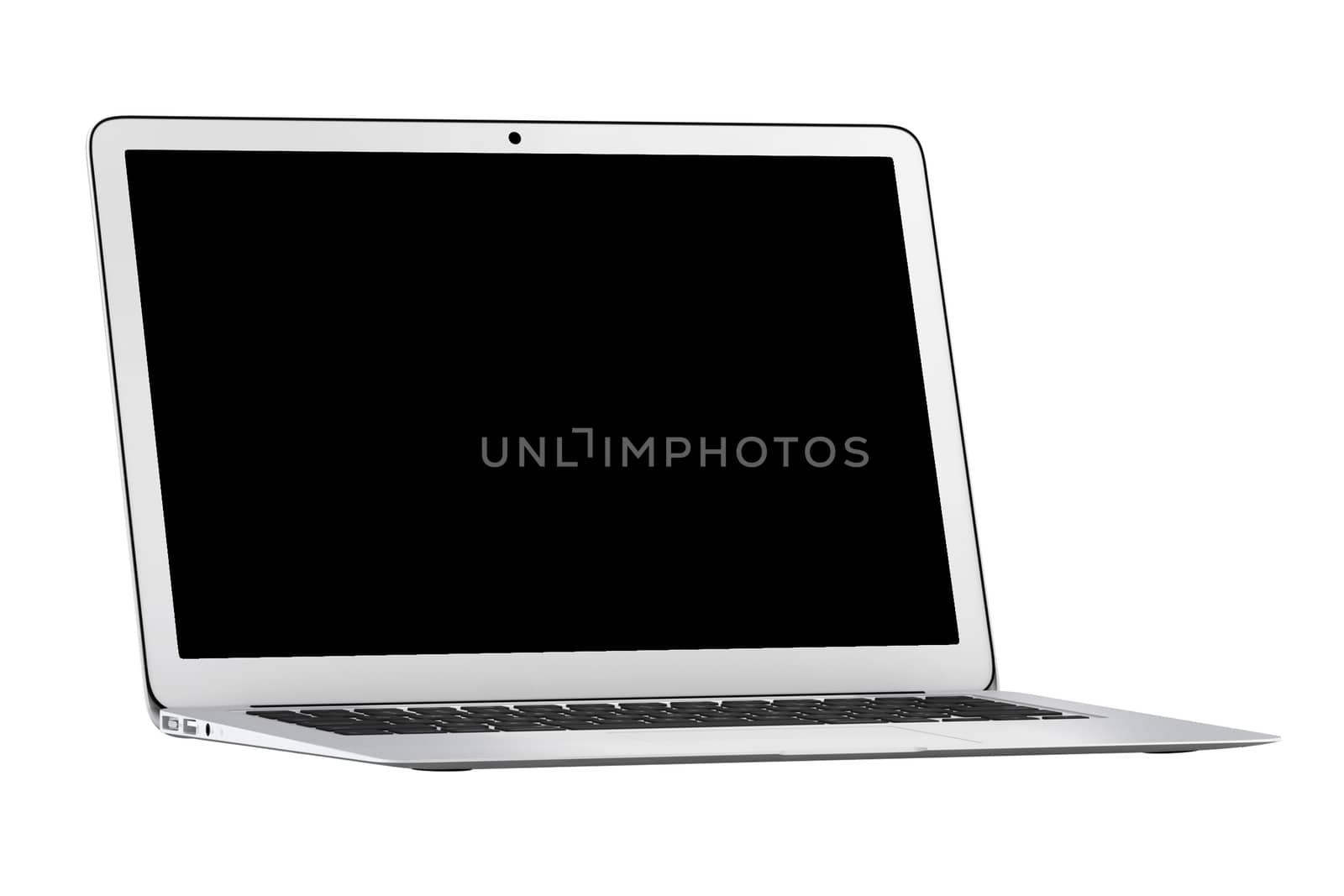 Isolated silver laptop black screen on the white background