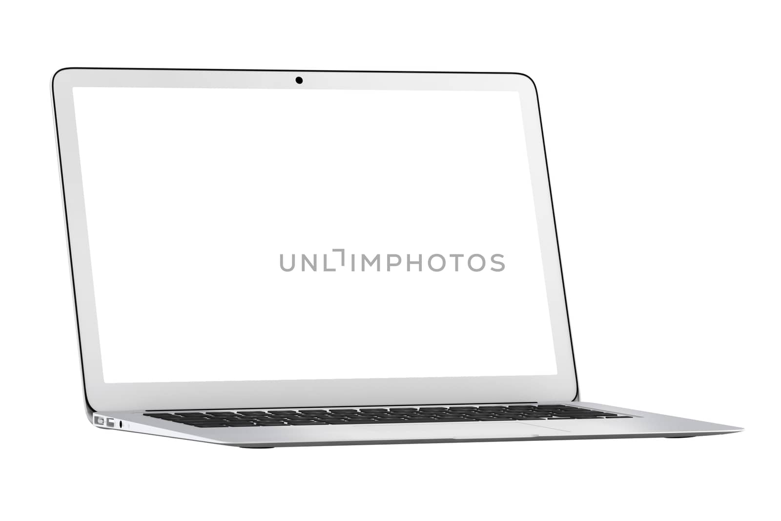 Isolated silver laptop white screen on the white background