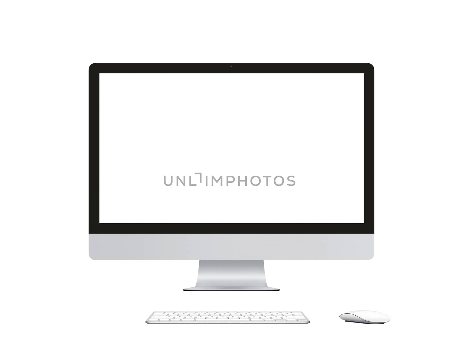 Isolated iMac Computer, wireless keyboard and mouse on the white background mockup