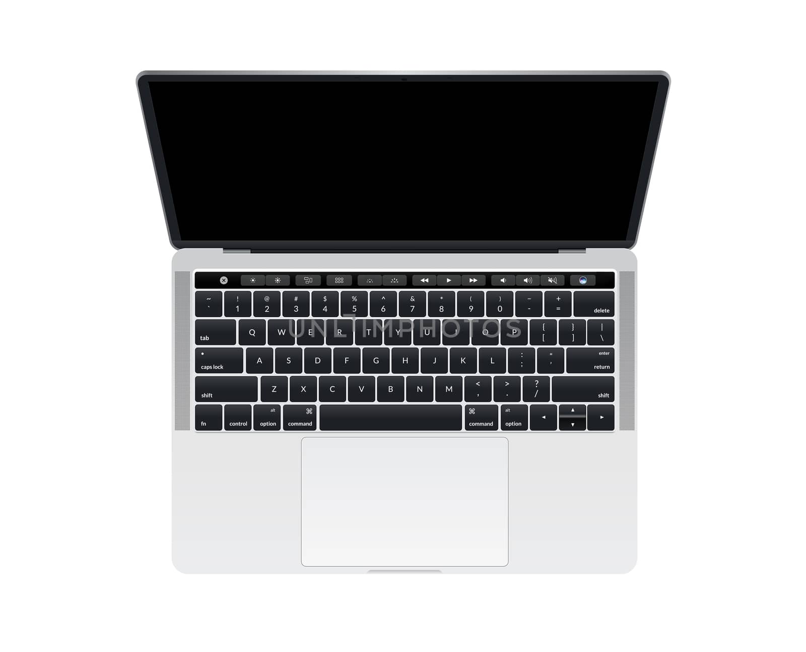 Isolated Isolated silver laptop computer with touch bar and keyb by cougarsan