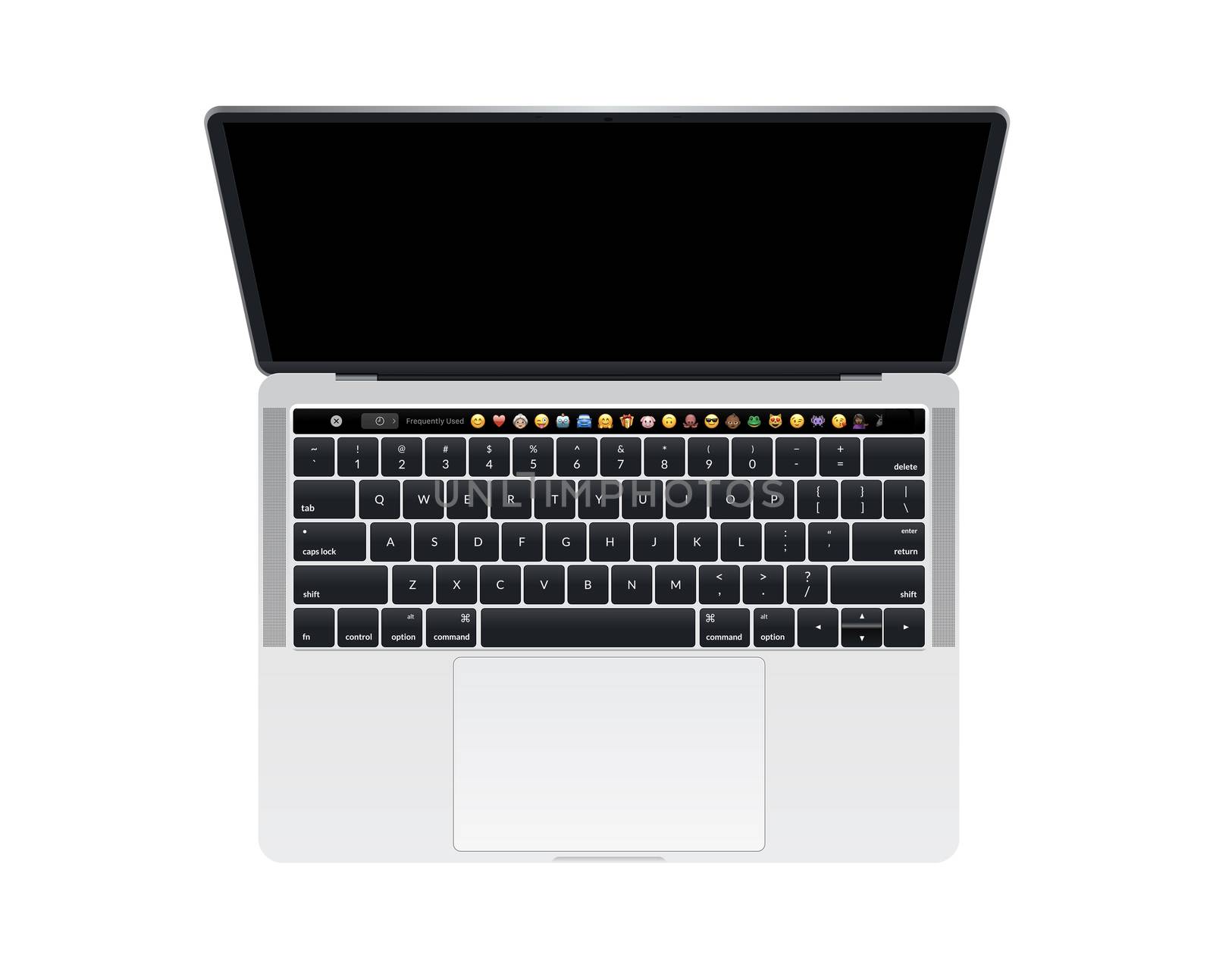 Isolated silver laptop computer with touch bar and keyboard by cougarsan