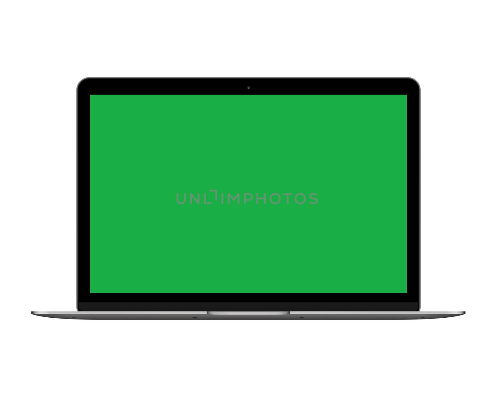 The isolated space gray laptop computer mockup with greens screen