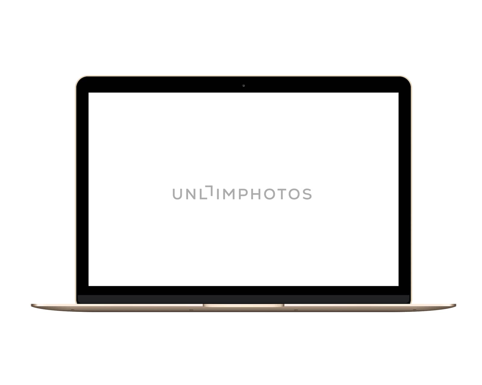 The isolated gold laptop computer mockup on white background