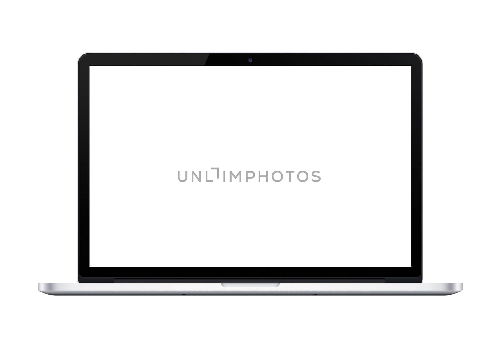 The isolated silver laptop computer mockup on white background