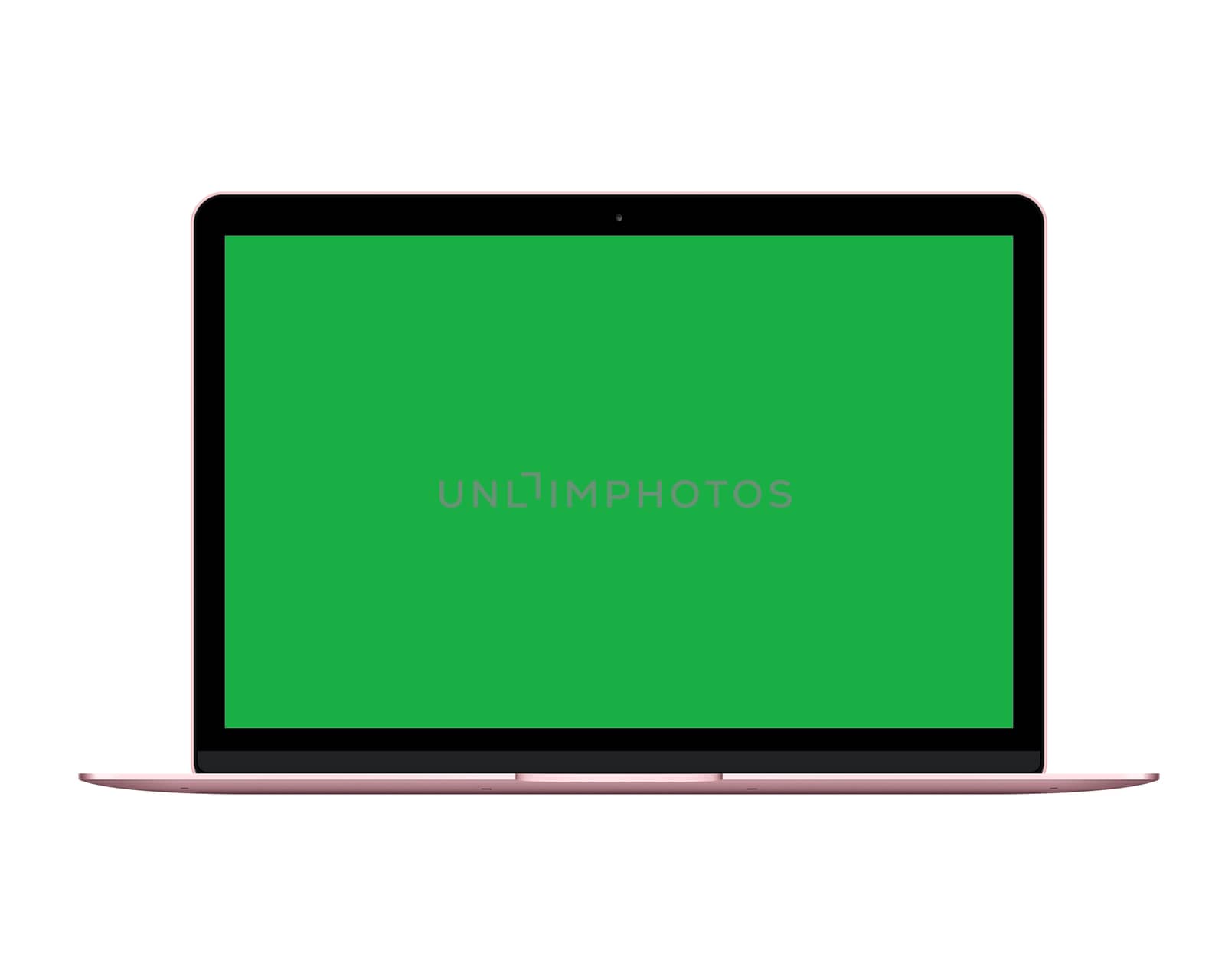 Isolated rose gold laptop computer mockup with green screen by cougarsan