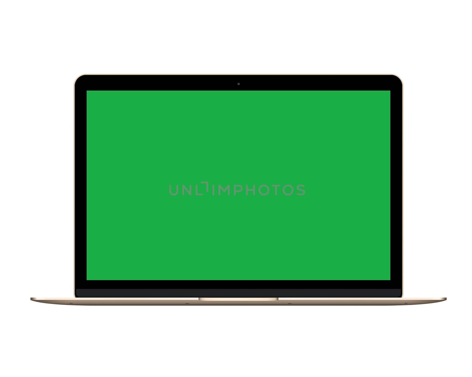 The isolated gold laptop computer mockup with green screen
