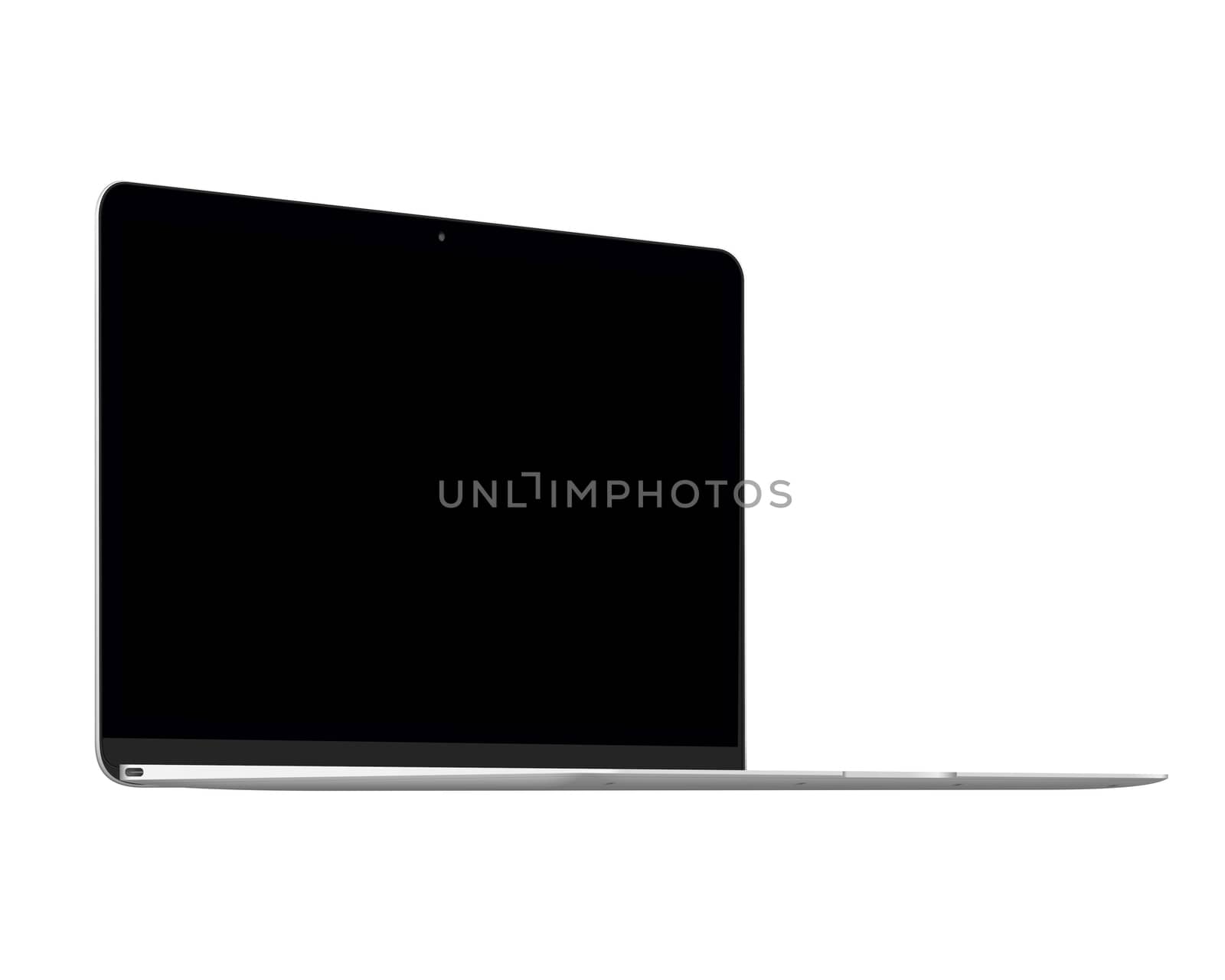 Isolated silver laptop computer mockup on white background