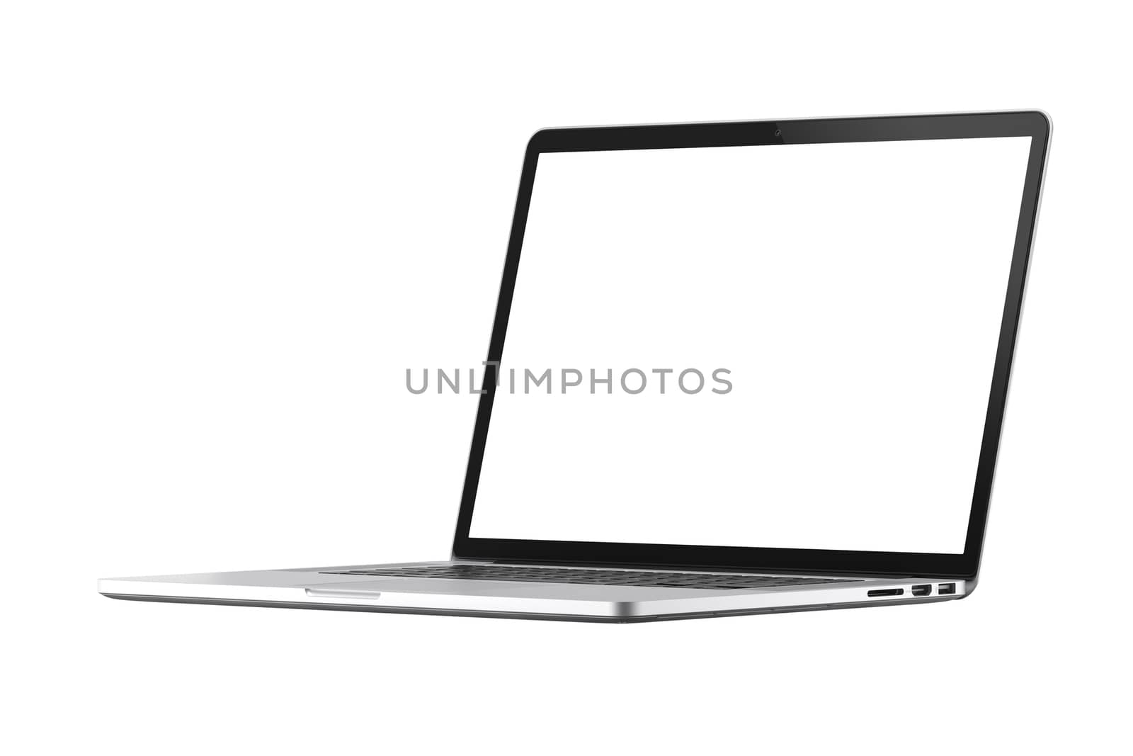 Isolated silver laptop white screen on the white background