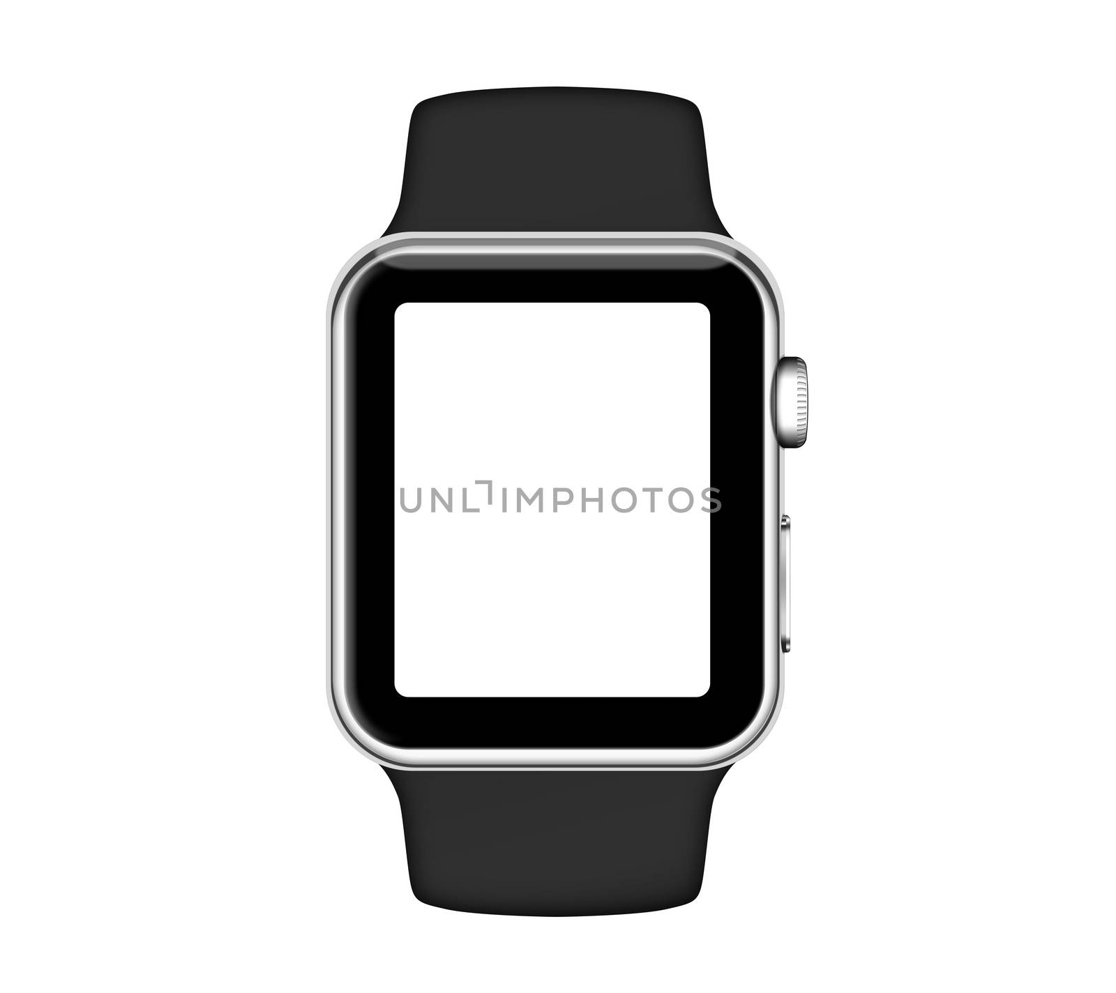 Isolated silver aluminum case white screen smart watch on white background