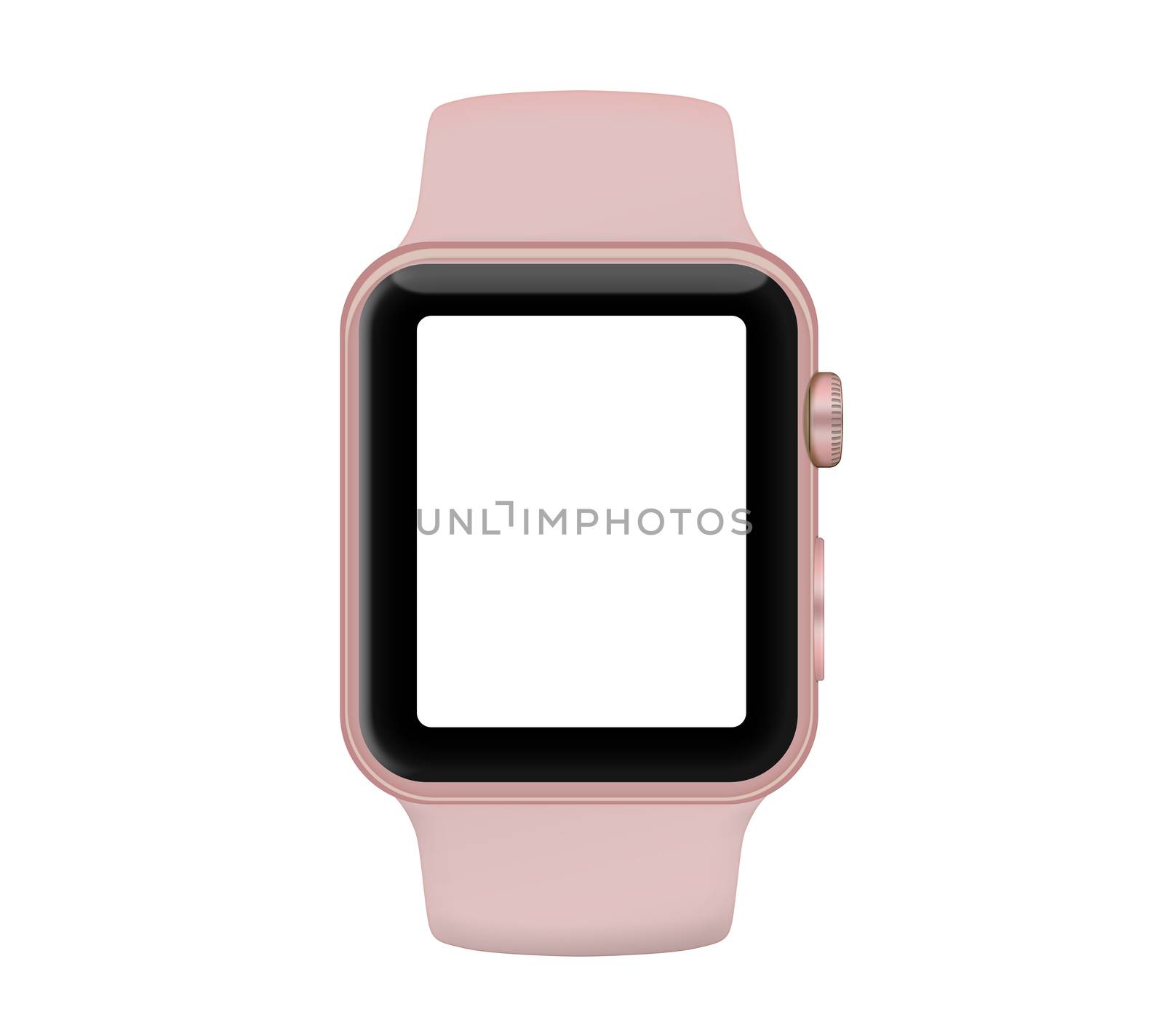 Isolated ]rose gold aluminum case smart watch and pink sand sport band on white background