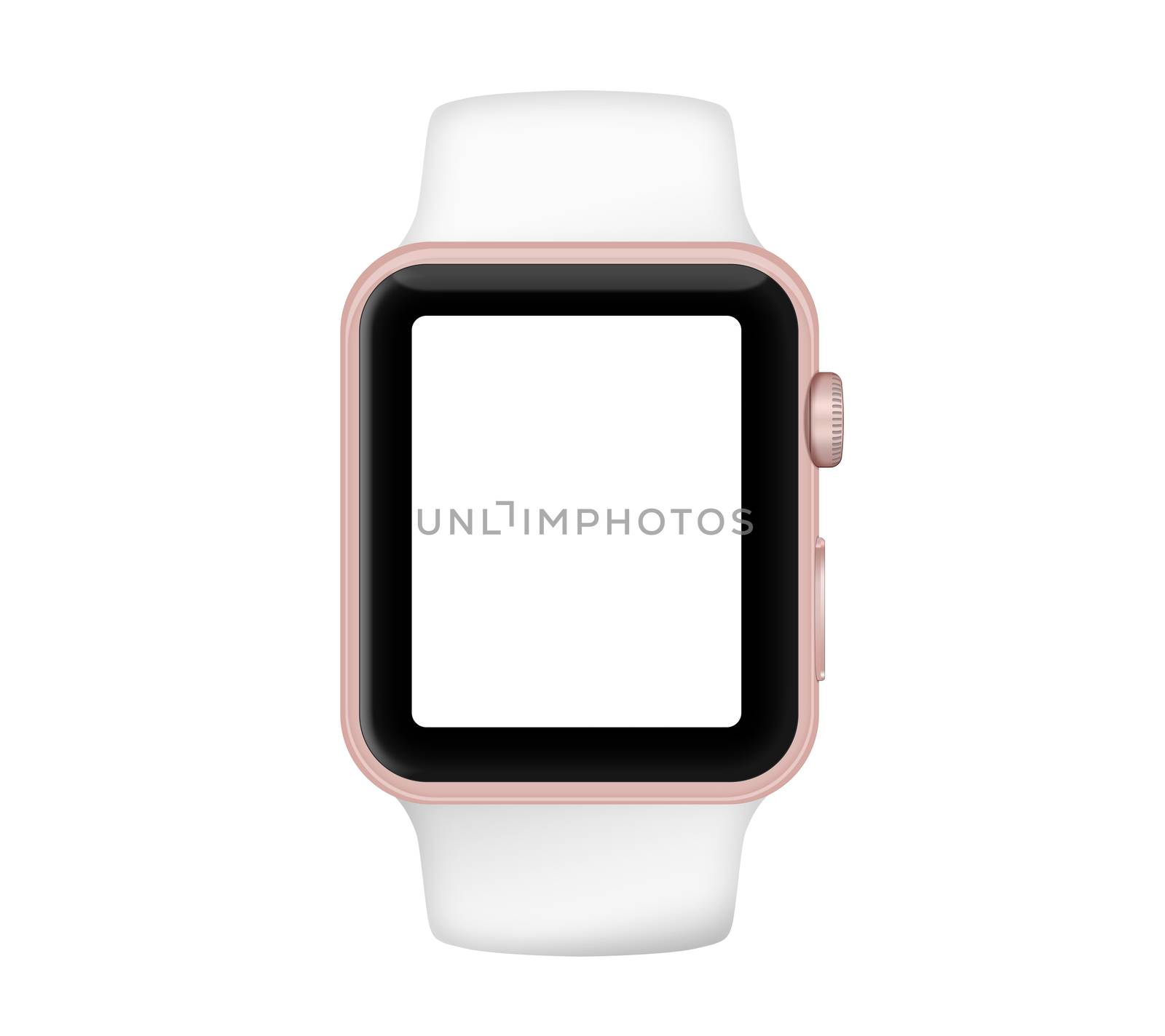 Isolated space gray aluminum case white band white  screen smart watch on white background