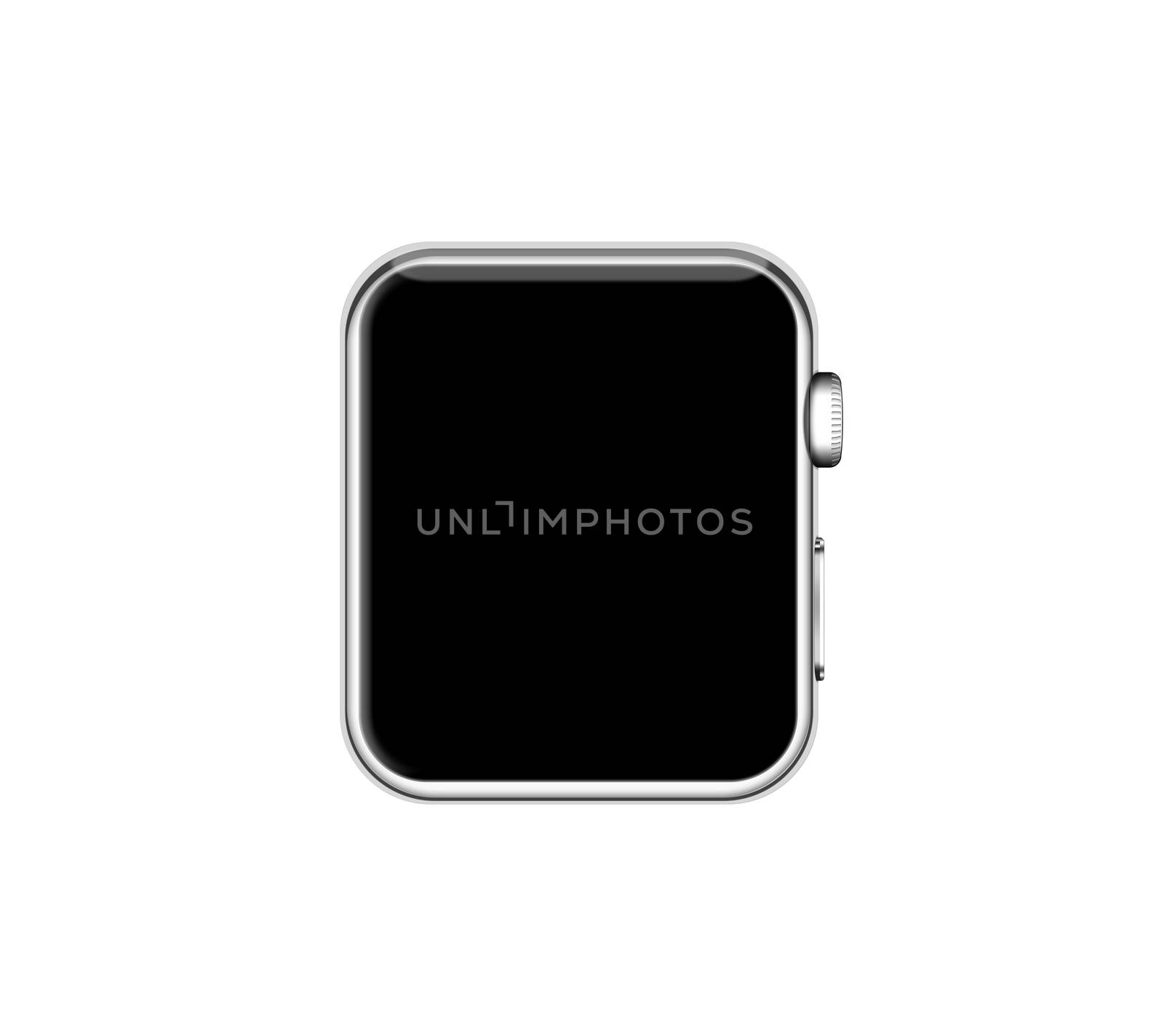 Isolated silver aluminum case smart watch on white background