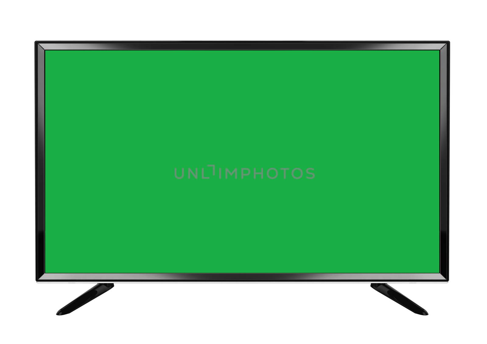 The green screen isolated OLED green screen flat smart TV on white background