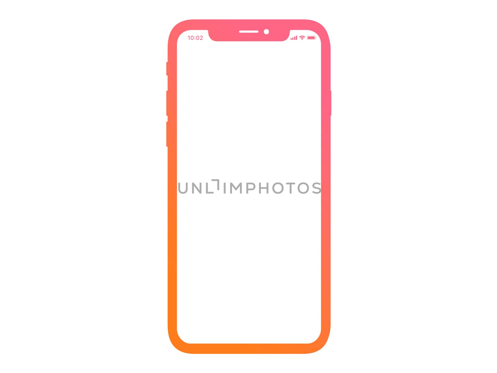 isolated gradient pink to orange smart phone device mockup template illustration with blank screen, time, battery, connection signal