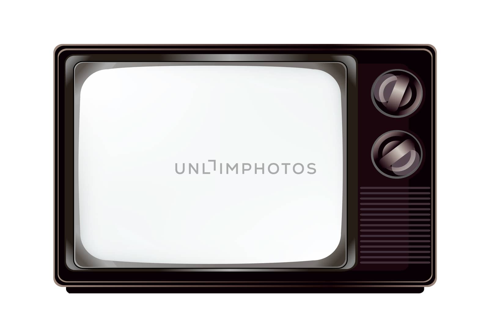 The isolated vintage television with empty screen mockup template