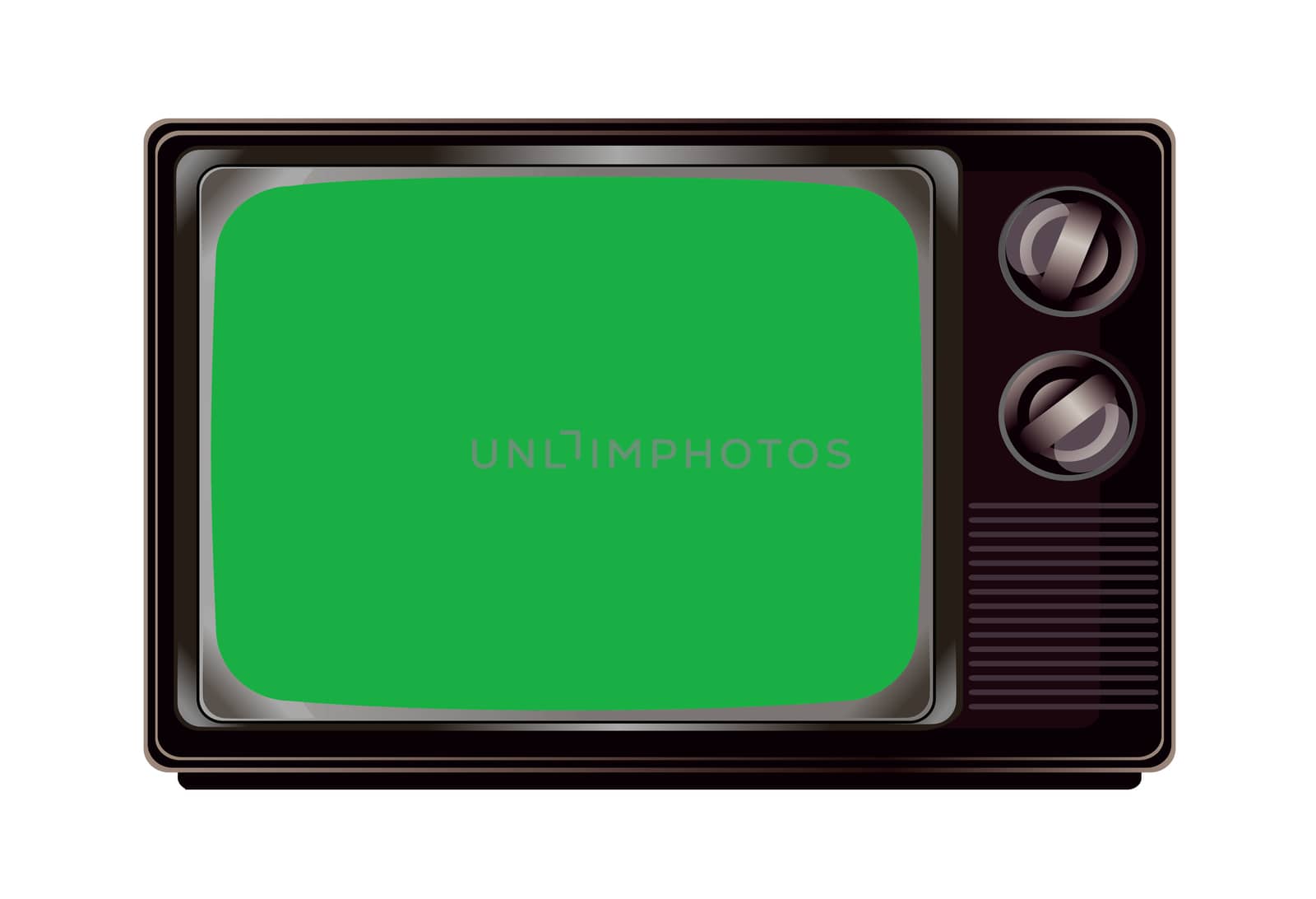 Isolated vintage television with green screen mockup template by cougarsan