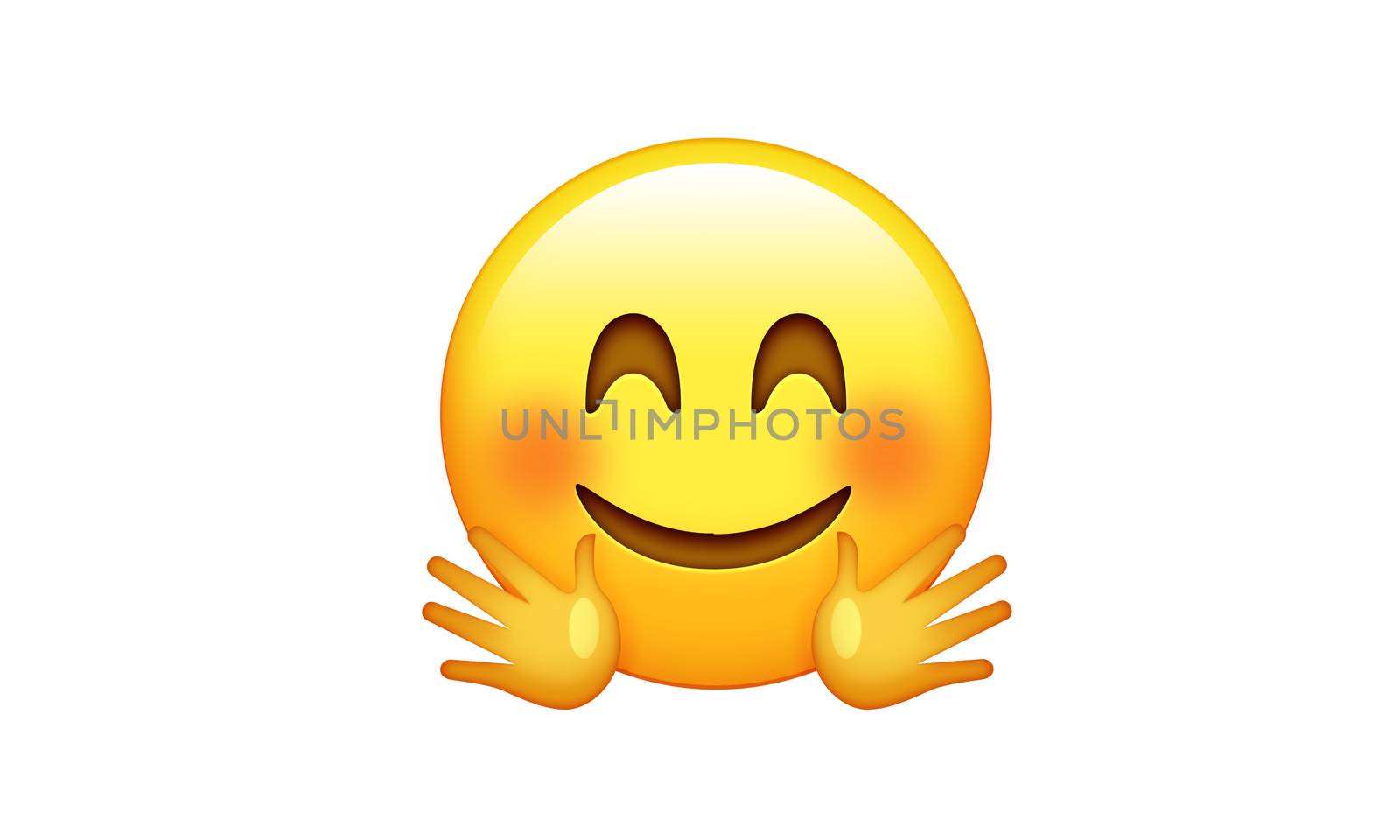 Isolated yellow face with red cheeks and the hugging hands icon