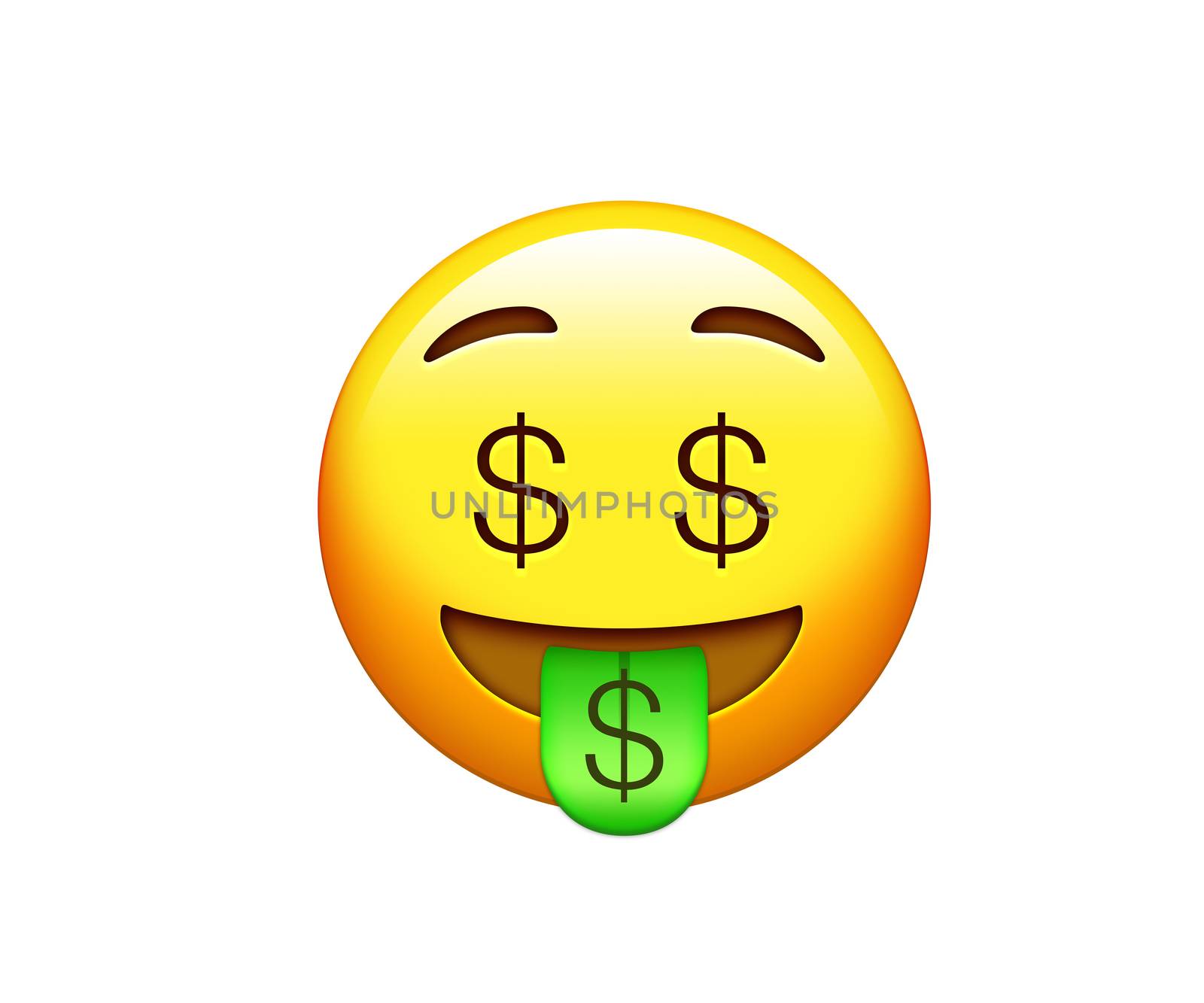 The emoji yellow happy and laugh face with dollar eyes and tongue out