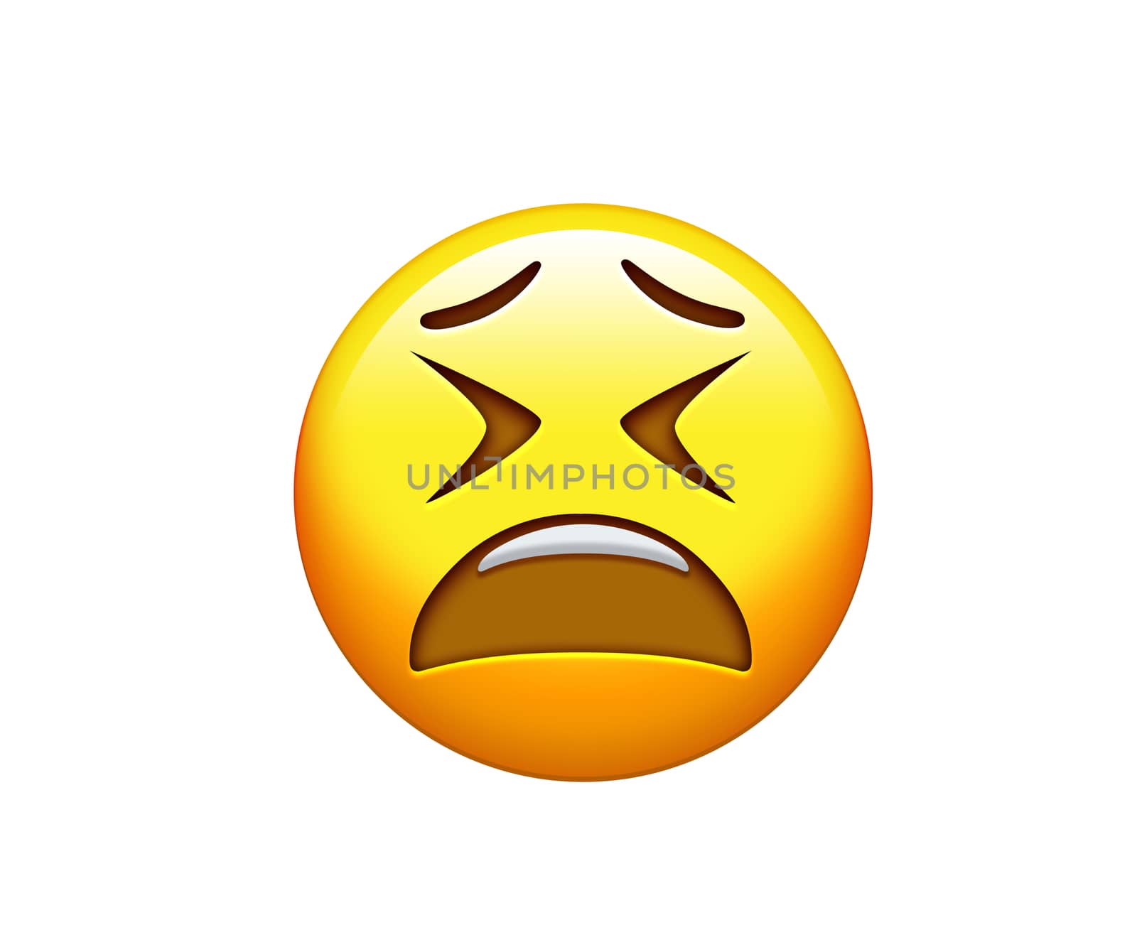 The emoji yellow disappointed and upset face and closing eyes icon