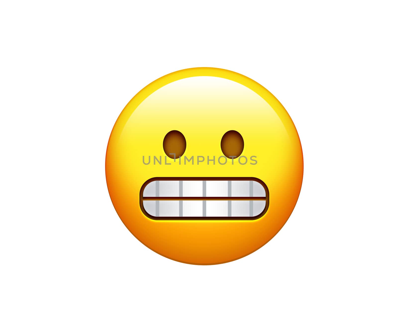 The isolated yellow nervous and worried smile and showing teeth icon