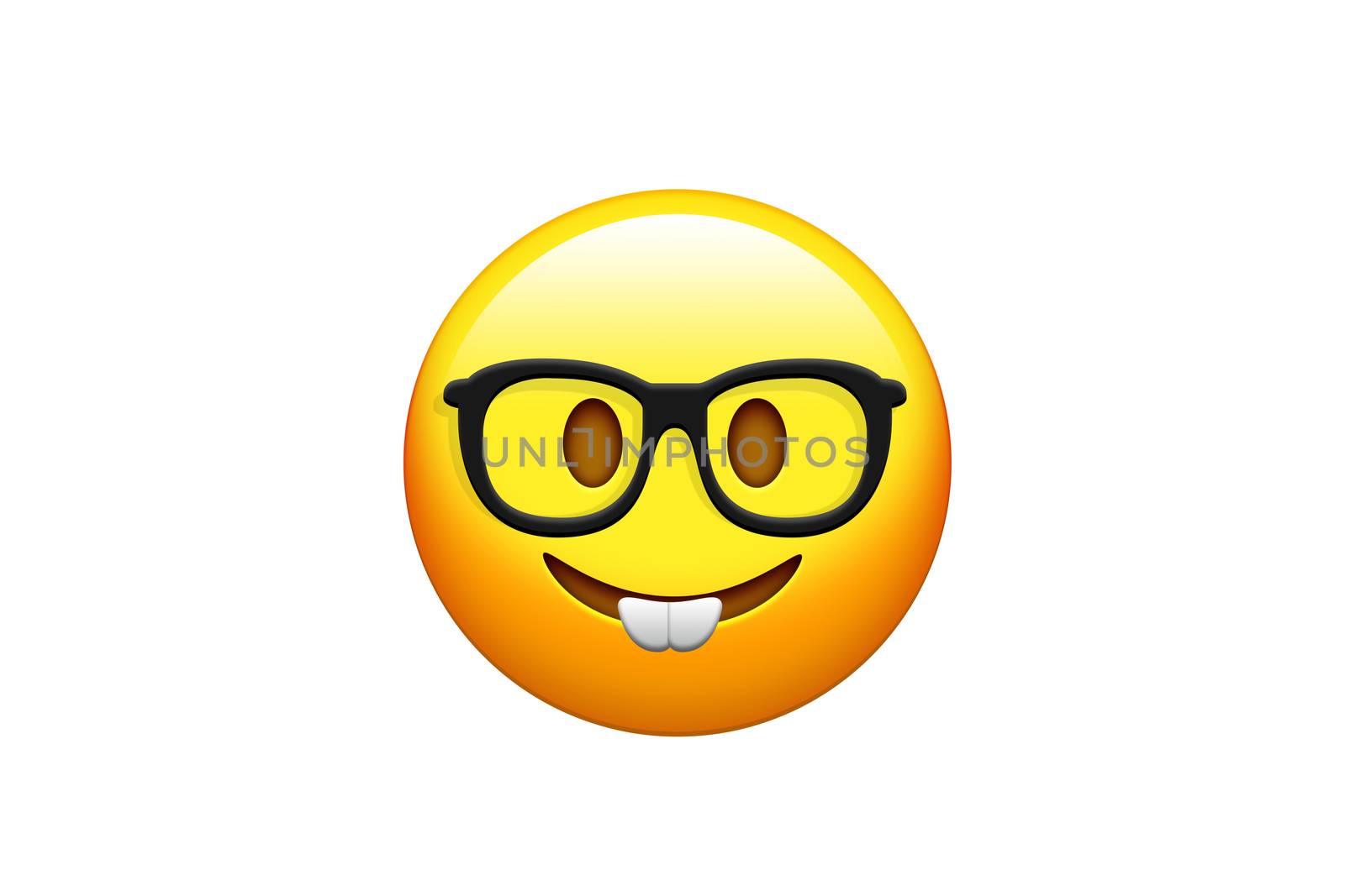 The emoji yellow happy face with white teeth and glasses icon